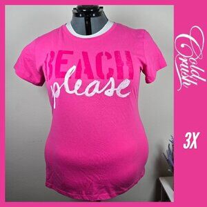 2/$15 Cold Crush "Beach Please" Graphic Tee in Hot Pink (3X)